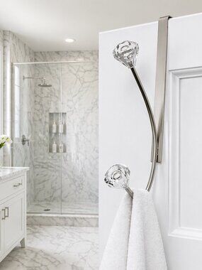Croydex Chrome Over Door Hook Rack Crystal Knobs No Drill Bathroom Organizer 💎